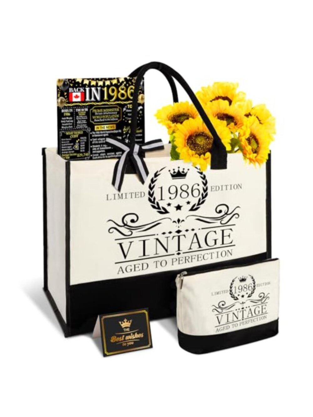 40th Birthday Gift Set for Women with Canvas Tote Bag Cosmetic Bag Poster 1986